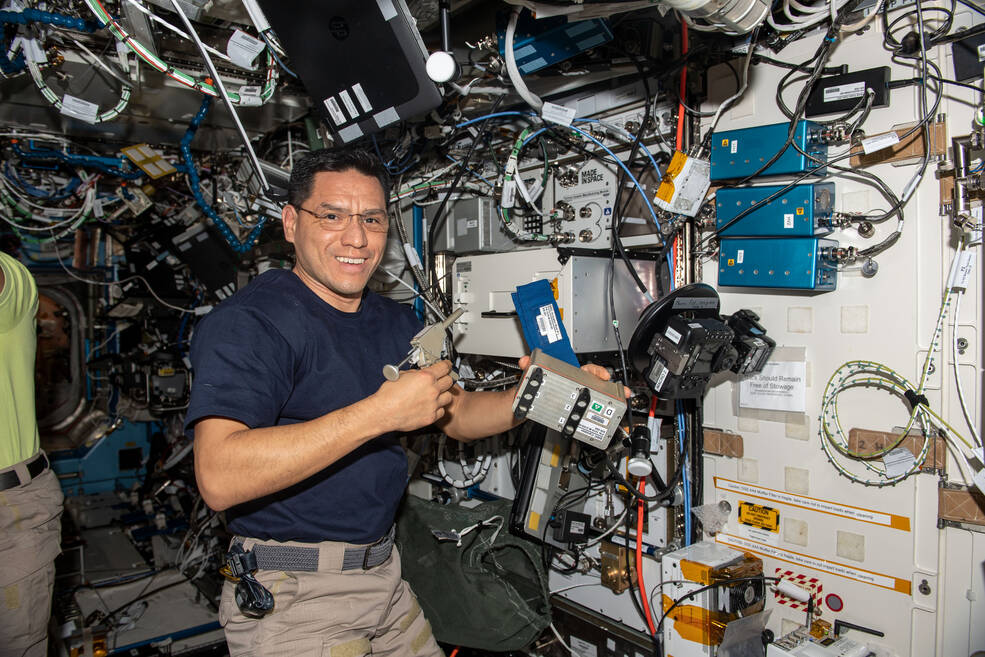 Frank Rubio activates hardware aboard the International Space Station.