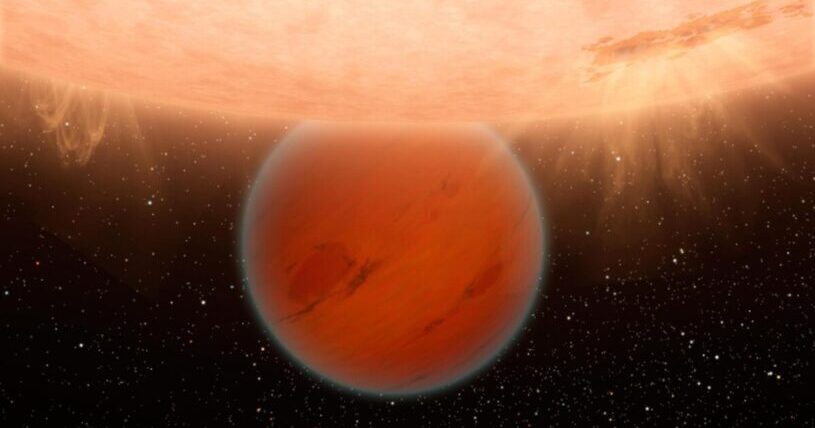 An artist's concept of a methane-free planet being eclipsed by its star.